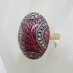 Sterling Silver Marcasite and Pink Enamel Oval Ring