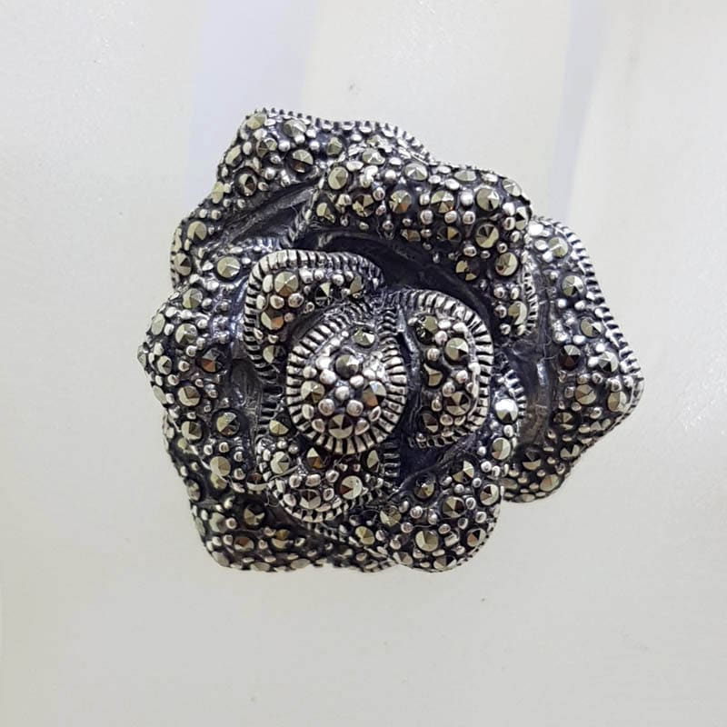 Sterling Silver Marcasite Large Rose Flower Ring
