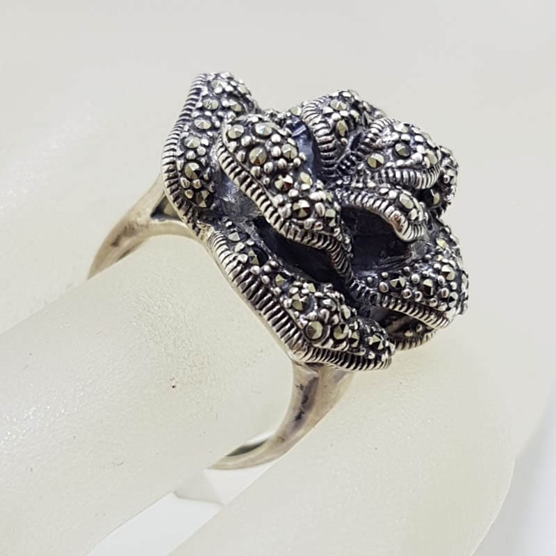Sterling Silver Marcasite Large Rose Flower Ring