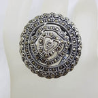 Sterling Silver Marcasite Large Rose Flower in Round Circle Ring