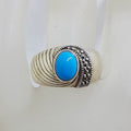 Sterling Silver Marcasite Blue Recon. Turquoise Wide Ring