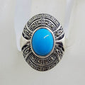 Sterling Silver Marcasite Blue Recon. Turquoise Large Oval Ring