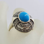 Sterling Silver Marcasite Blue Recon. Turquoise Large Oval Ring