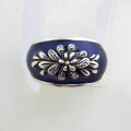Sterling Silver Marcasite Wide Ornate Royal Navy Blue Enamel Ring