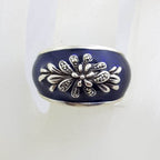 Sterling Silver Marcasite Wide Ornate Royal Navy Blue Enamel Ring