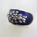 Sterling Silver Marcasite Wide Ornate Royal Navy Blue Enamel Ring