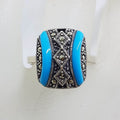 Sterling Silver Marcasite Blue Recon. Turquoise Rectangular Ring - Art Deco Style