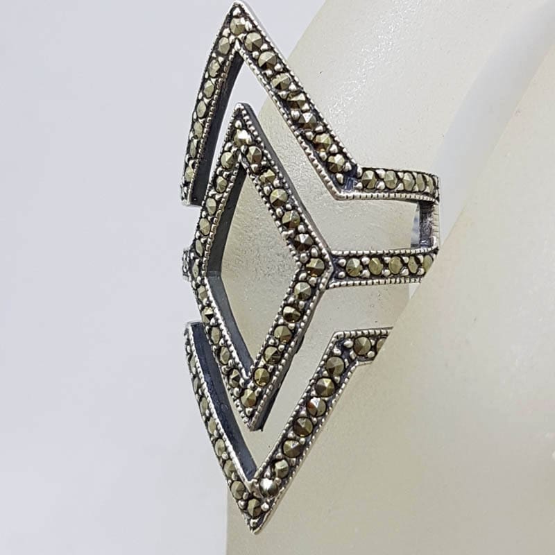 Sterling Silver Marcasite Large Marquis Diamond Shape Ring