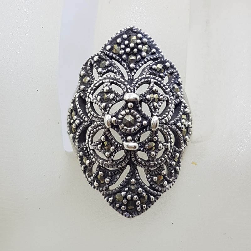 Sterling Silver Marcasite Large Ornate Filigree Ring