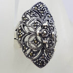 Sterling Silver Marcasite Large Ornate Filigree Ring