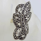 Sterling Silver Very Large Ornate Open Design Marcasite Stylised Butterfly Ring