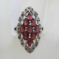 Sterling Silver Marcasite and Garnet Marquis Shape Cluster Ring