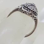 Sterling Silver Marcasite and Garnet Marquis Shape Cluster Ring