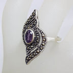 Sterling Silver Oval Amethyst with Marcasite Twist Design Ring