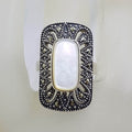 Sterling Silver Marcasite and Mother of Pearl Large Rectangular Art Deco Style Ring