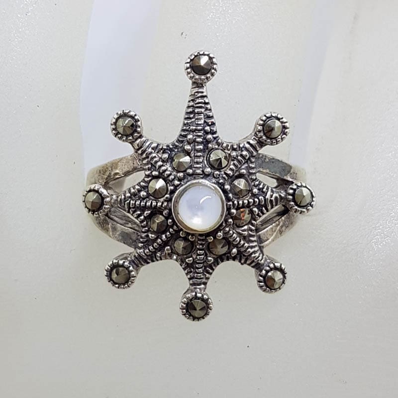 Sterling Silver Marcasite and Mother of Pearl Starburst Ring