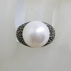 Sterling Silver Marcasite and Pearl High Set Ring
