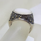 Sterling Silver Mother of Pearl &amp; Marcasite Round Ring