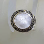Sterling Silver Mother of Pearl &amp; Marcasite Round Ring