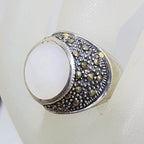 Sterling Silver Mother of Pearl &amp; Marcasite Round Ring