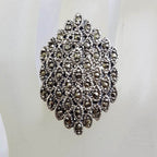 Sterling Silver Large Marquis Shape Marcasite Cluster Ring