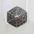 Sterling Silver Hexagonal Shape Large Marcasite Cluster Ring