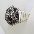 Sterling Silver Hexagonal Shape Large Marcasite Cluster Ring