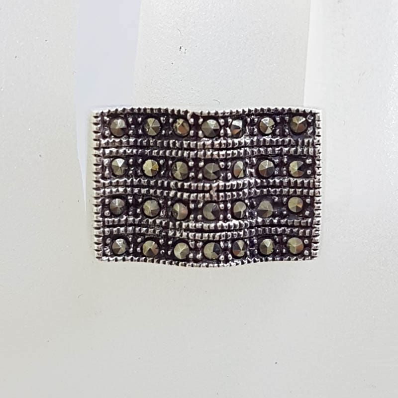 Sterling Silver Wide Wave Shape Marcasite Band Ring