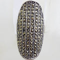 Sterling Silver Long Elongated Oval Marcasite Ring - Domed