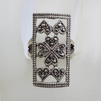 Sterling Silver Large Rectangular Marcasite Heart Ring