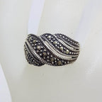 Sterling Silver Wide Wave Design Marcasite Band Ring