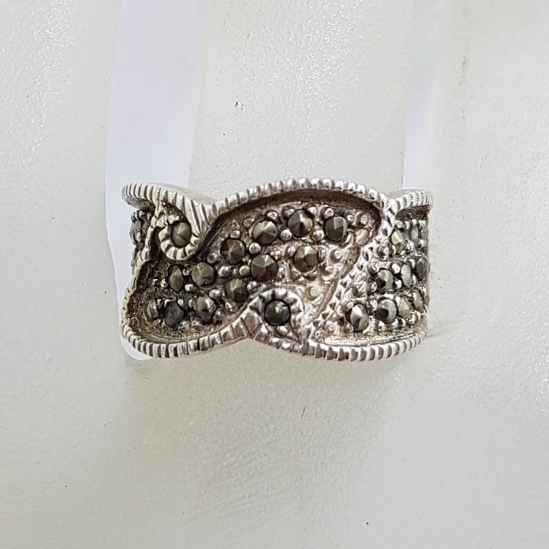 Sterling Silver Wide Unusual Marcasite Band Ring