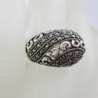 Sterling Silver Wide and Bulky with Ornate Design Domed Marcasite Ring