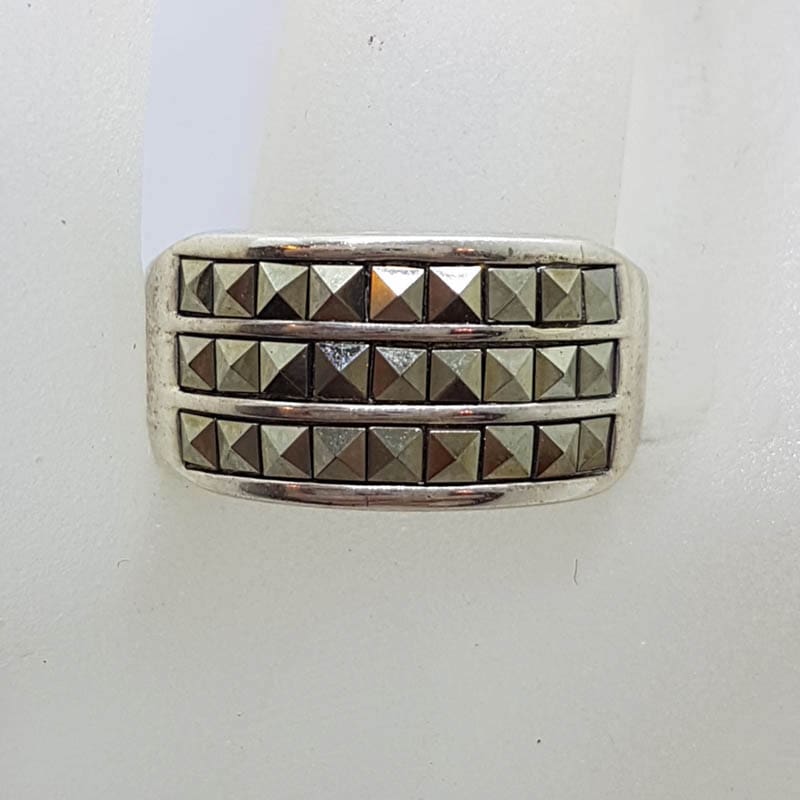 Sterling Silver Wide Square Marcasites Band Ring
