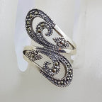 Sterling Silver Wide Marcasite Ornate Open Design Twist Ring