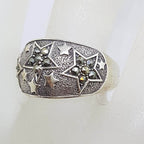 Sterling Silver Wide Marcasite Band with Star Motif Ring