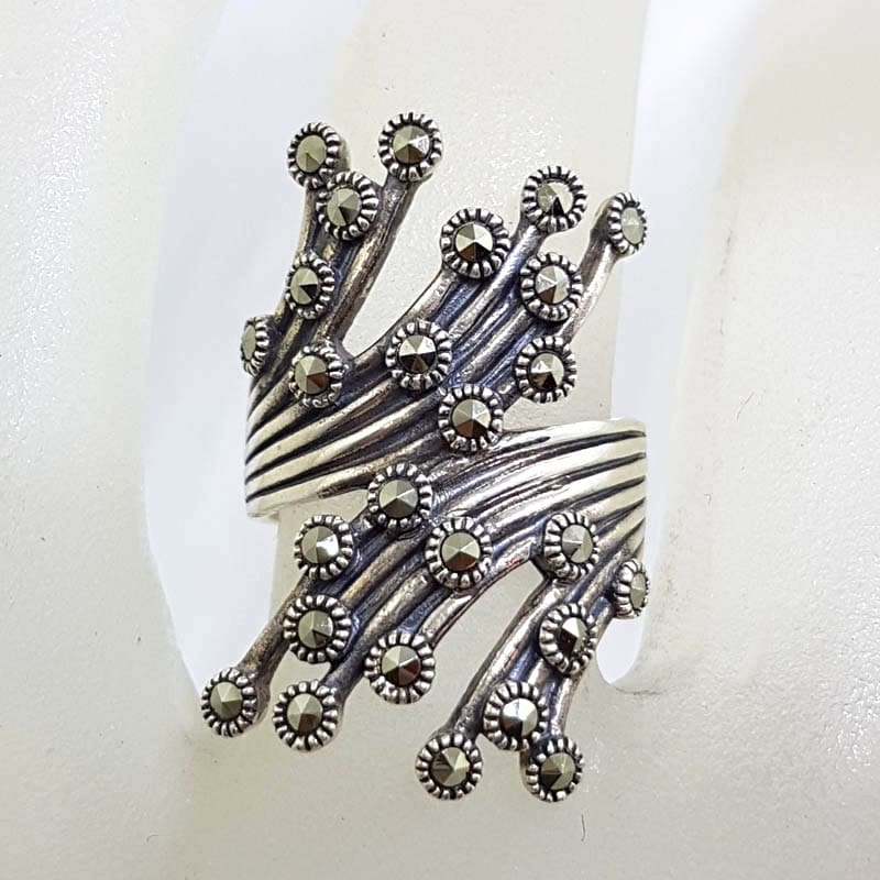 Sterling Silver Wide Marcasite Twisted Spray Ring
