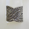 Sterling Silver Marcasite Wide and Heavy Thick Woven Twist Band Ring