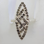 Sterling Silver Marcasite Elongated Marquis / Canoe Shape Art Deco Style Cluster Ring