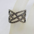 Sterling Silver Marcasite Wide Woven Twist Band Ring