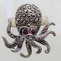 Sterling Silver Marcasite with Red Eyes Octopus Ring