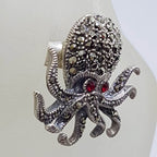 Sterling Silver Marcasite with Red Eyes Octopus Ring