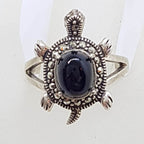 Sterling Silver Marcasite and Onyx Turtle / Tortoise Ring