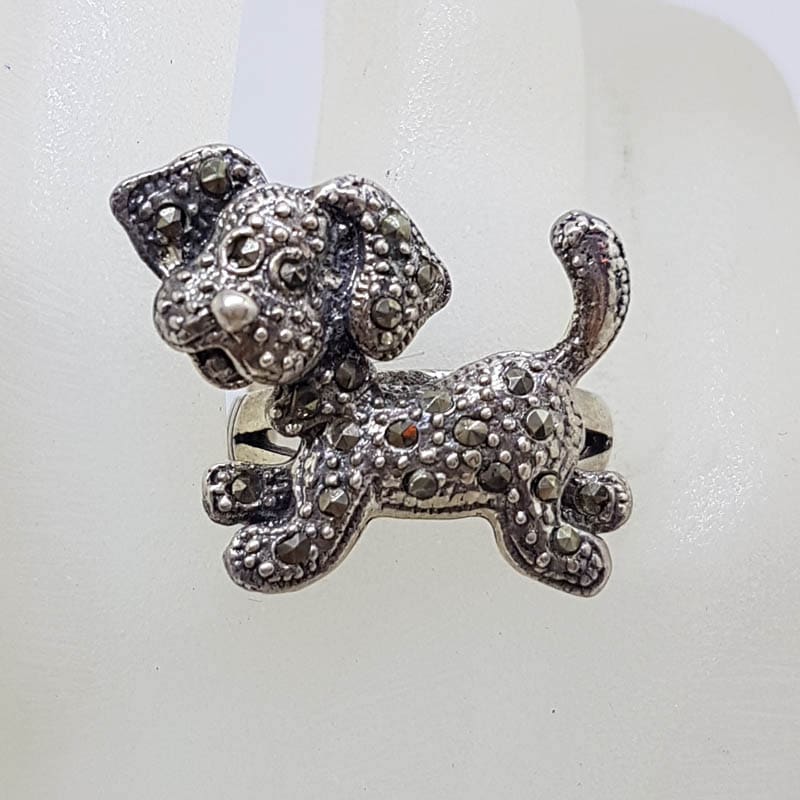 Sterling Silver Marcasite Large Puppy Dog Ring