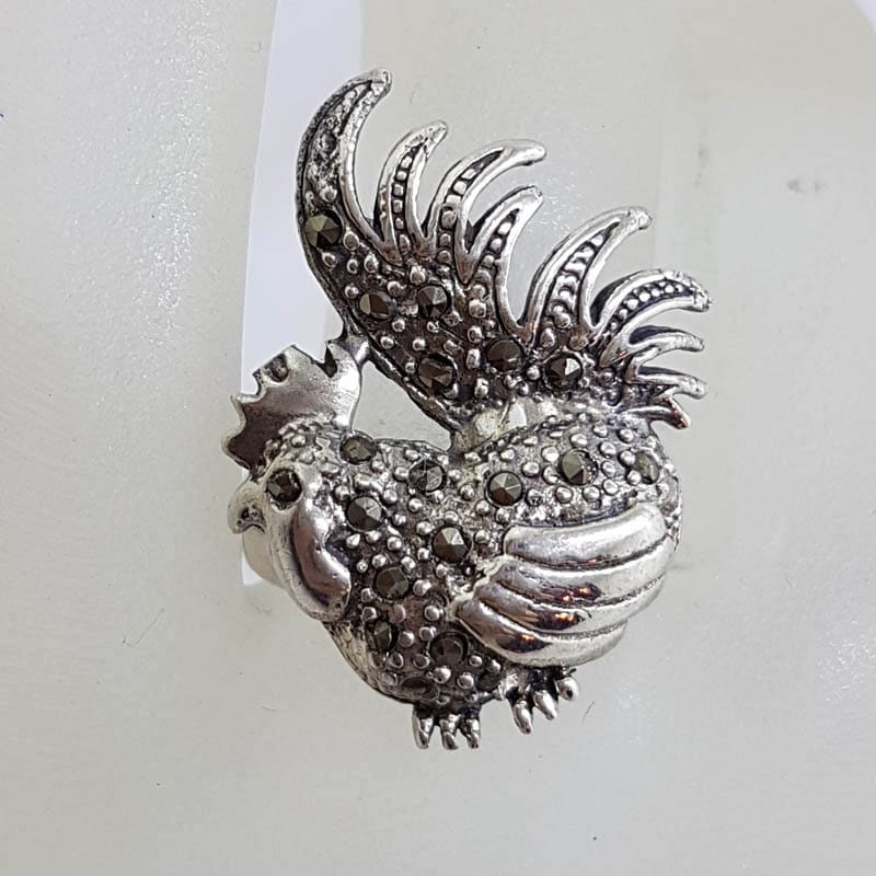 Sterling Silver Marcasite Large Rooster Ring