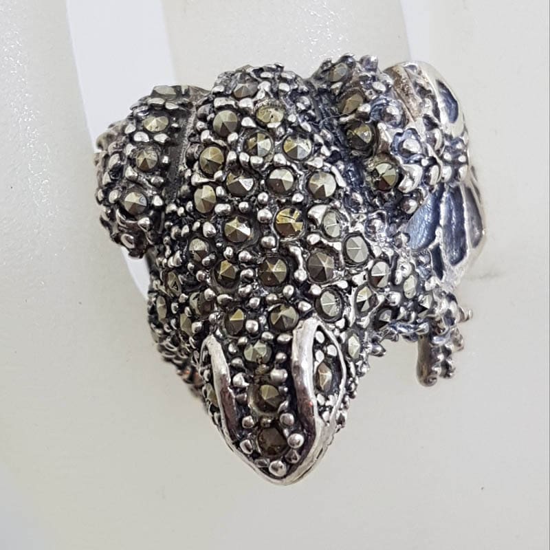 Sterling Silver Marcasite Large Frog Ring