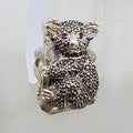 Sterling Silver Marcasite &amp; Garnet Large Koala Bear Ring