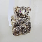 Sterling Silver Marcasite &amp; Garnet Large Koala Bear Ring