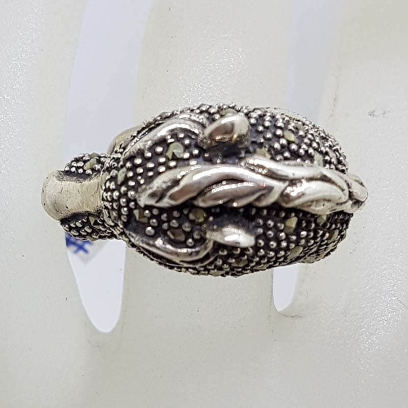 Sterling Silver Marcasite &amp; Garnet Large Horse Head Ring