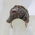 Sterling Silver Marcasite &amp; Garnet Large Horse Head Ring